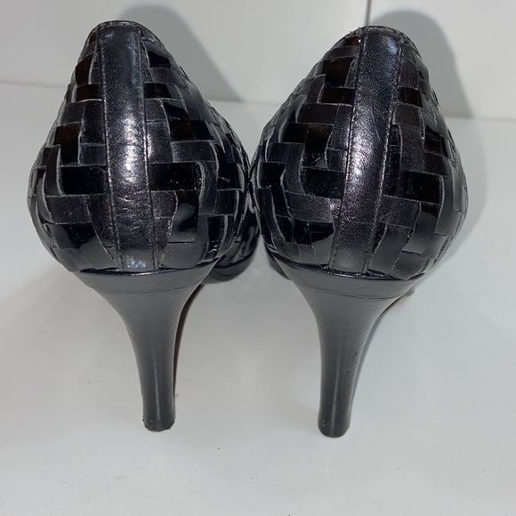 Cole Haan I Black Woven Leather Open Toe Heels 10 - Picture 7 of 8